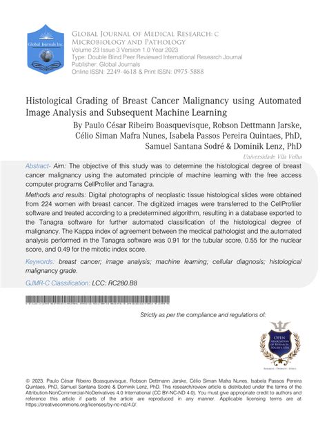 Pdf Histological Grading Of Breast Cancer Malignancy Using Automated Image Analysis And