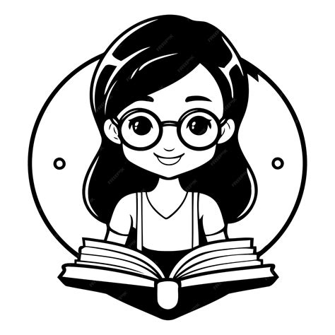 Premium Vector Cute Cartoon Girl In Glasses Reading A Book Vector Illustration