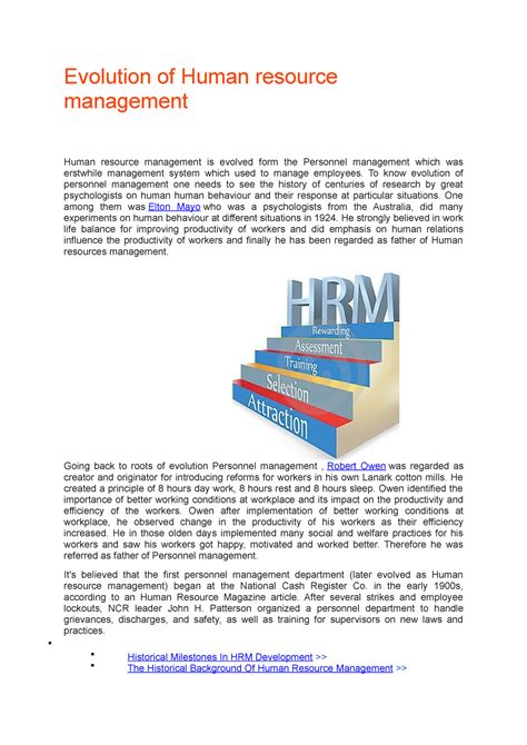 Pdf3 Evolution Of Hrm Evolution Of Human Resource Management Human