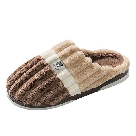 Slippers Women Couples Slip On Furry Plush Flat Home Winter Round Toe