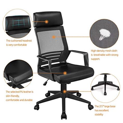 Yaheetech Mesh Back Leather Padded Seat Office Desk Chair Ergonomic