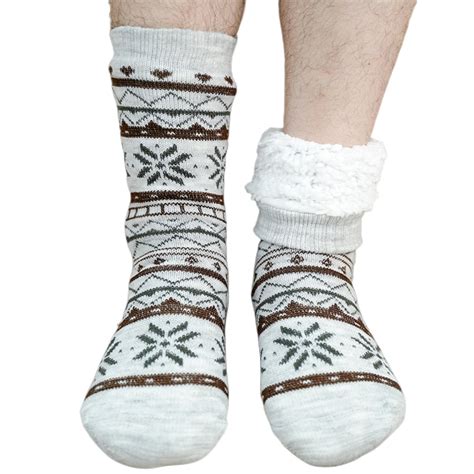 Men's Slipper Socks with Grips Non Slip Soft Fuzzy Cozy Fleece Lined ...