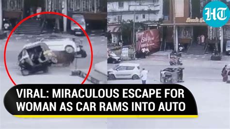 On Cam Pedestrian S Narrow Escape After Speeding Car Rams Into Auto Goes Viral Hindustan Times