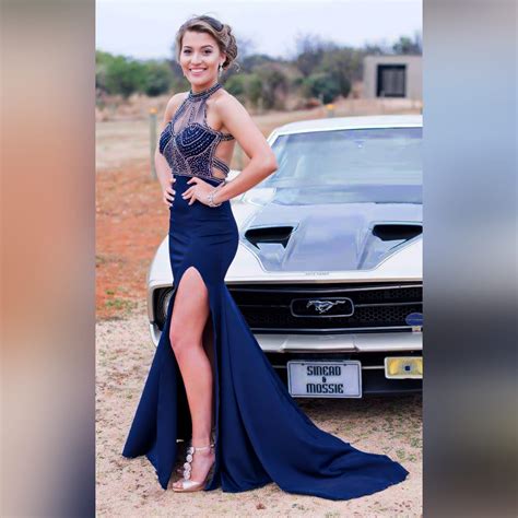 Navy Blue Silver Beaded Matric Farewell Dress Marisela Veludo