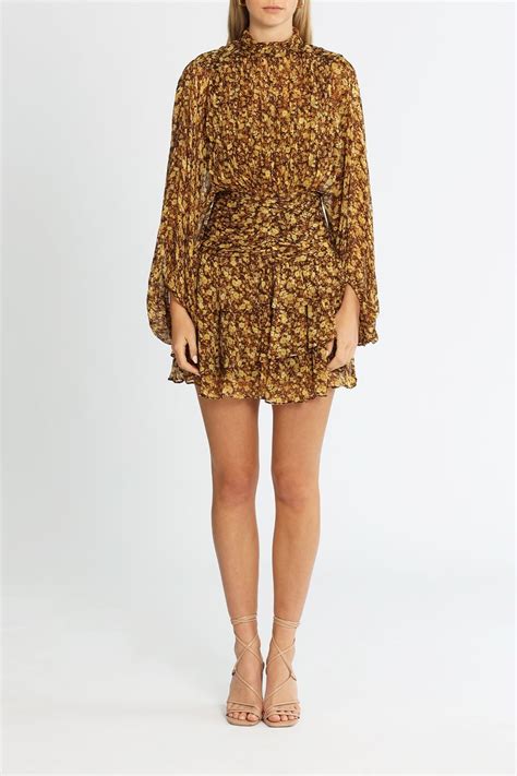 Hire Carmela Long Sleeve Ruched Mini Dress Ochre Multi Shona Joy