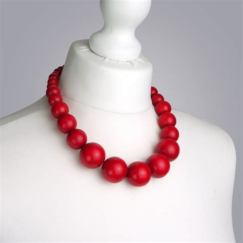 Red Bead Necklace Chunky Red Necklace Red Statement Etsy Uk