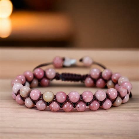 Buy Rhodonite Natural Stone Bracelets Holiday Beaded 6mm Braided