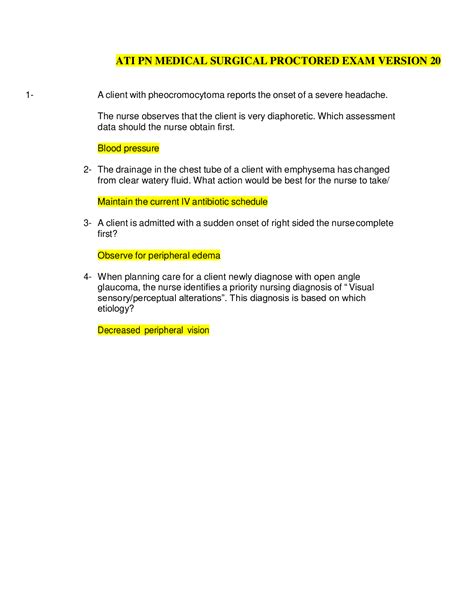 Ati Pn Medical Surgical Proctored Exam Version Complete Questions