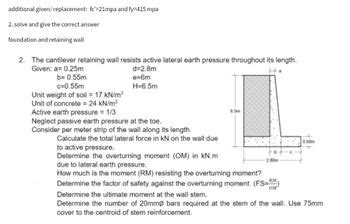 Answered 2 The Cantilever Retaining Wall Bartleby