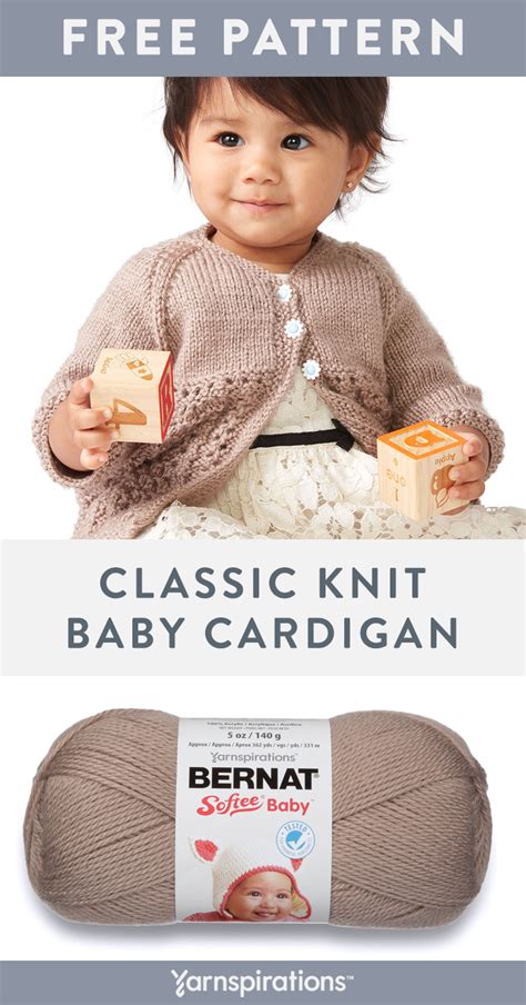 Free Classic Knit Baby Cardigan Pattern In Bernat Softee Baby Yarn