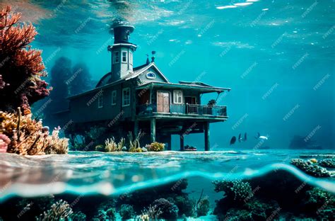 Premium Ai Image Sunken House Under Water Abandoned Building At