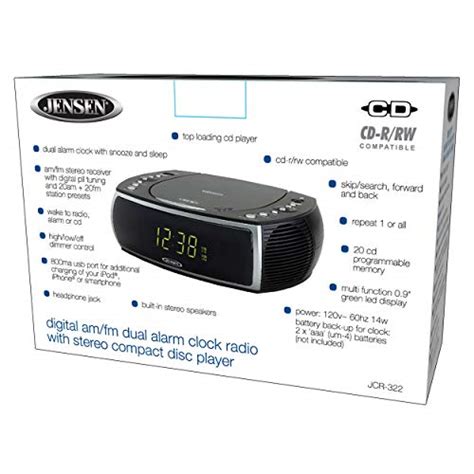 Jensen Modern Home Cd Tabletop Stereo Clock Digital Am Fm Radio Cd