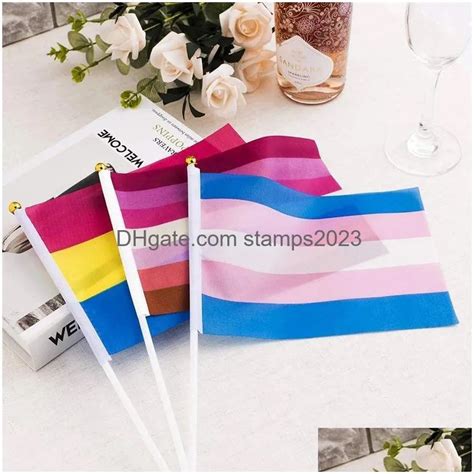 Banner Flaggen Regenbogen Pride Flagge Kleine Mini Handheld Banner Stick Gay LGBT Party