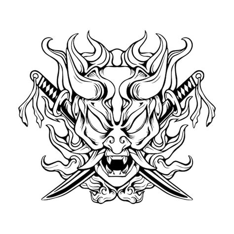 Premium Vector Hand Drawn Outline Samurai Skull And Sword