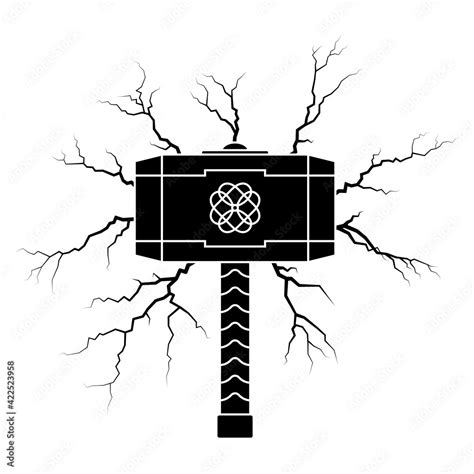 Viking hammer icon with lightning bolts vector illustration Stock ...