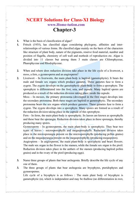 Ncert Solutions For Class 11 Biology Chapter 3 Plant Kingdom