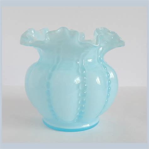 Fenton Art Glass Blue Beaded Melon Vase Colemans Collectibles Ruby Lane