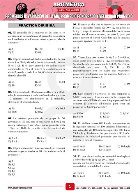 Semana Aritm Tica Muy Buena Prctica Dirigida El Promedio De