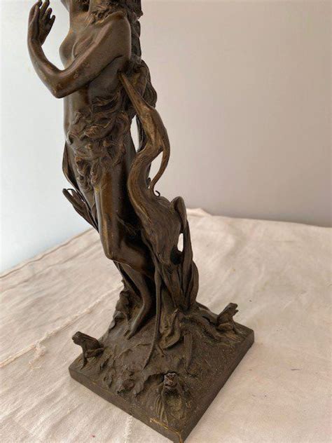 Elkington Co Bronze Naked Lady On Lilly Pad With A Heron On Square Base With A Frog In Each