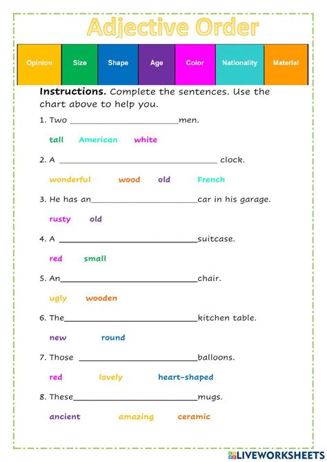 Adjective Order Worksheet
