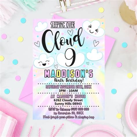 RAINBOW CLOUD 9 INVITATION Editable Rainbow Clouds 9th Etsy