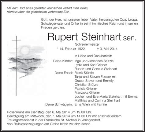 Traueranzeigen Von Rupert Steinhart Schwaebische De Trauerportal