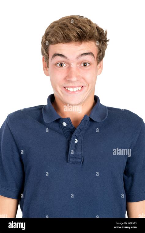 Teenager Boy Making Happy Faces Isolated In White Stock Photo Alamy