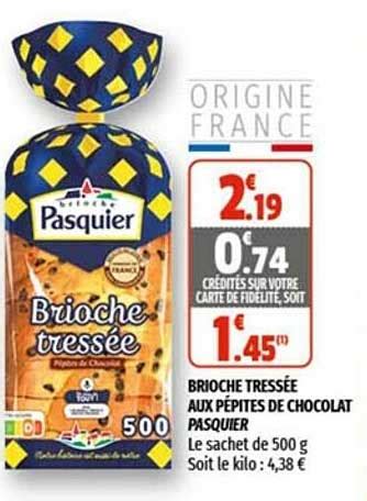 Offre Brioche Tressée Aux Pépites De Chocolat Pasquier chez Coccinelle