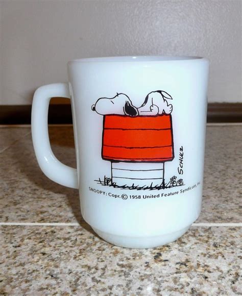 Vintage Fire King 1958 Snoopy I Think Im Allergic To Mornings Coffee