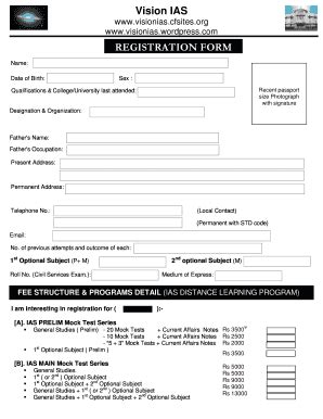 Fillable Online Registration Form Vision Ias Program A Fax Email Print