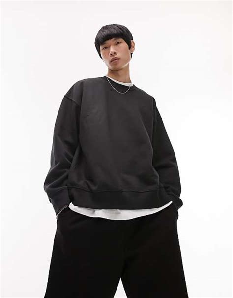 Topman Heavyweight Oversized Sweatshirt In Black Asos