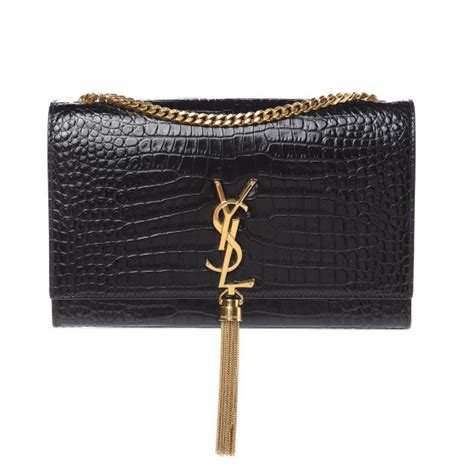 SAINT LAURENT Calfskin Crocodile Embossed Medium Classic Monogram Kate