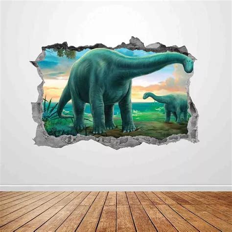 Vinilo Diplodocus 3d Jurassic Park Pared Rota Dinosaurios