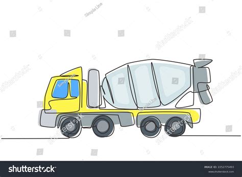 Single Continuous Line Drawing Concrete Mixer Stock Vector Royalty