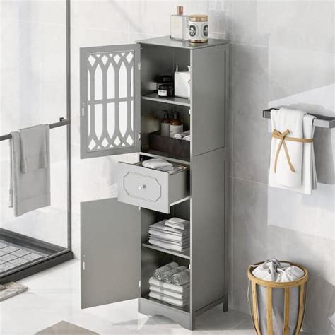 Magic Home Tall Bathroom Freestanding Storage Cabinet With Adjustable