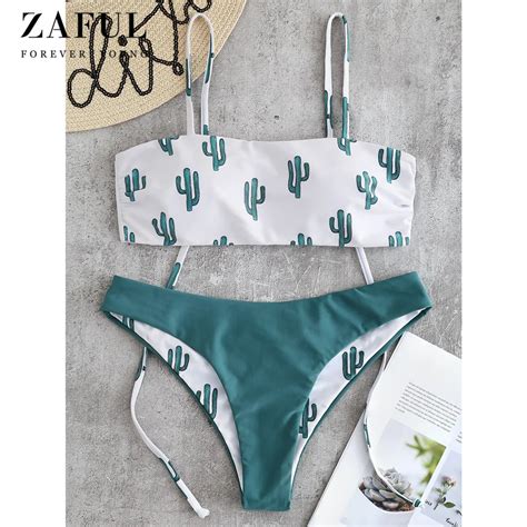 Buy Zaful New Cactus Tie Shoulder Reversible Bikini