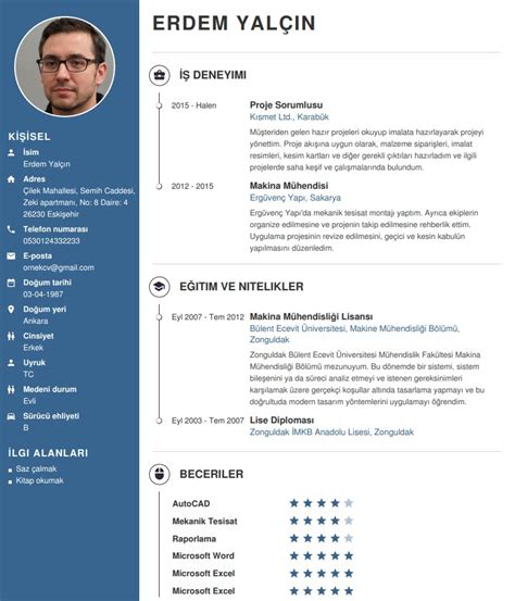 Profesyonel CV Örnekleri Boş CV Şablonları