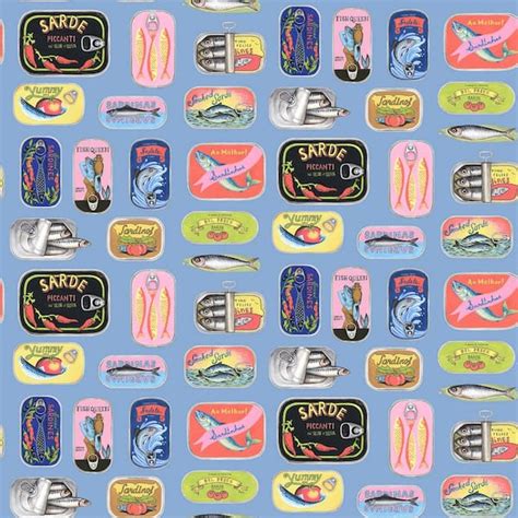 WallPOPs Rachel Antonoff NuWallpaper Blue Sardine Tins Matte Vinyl Peel