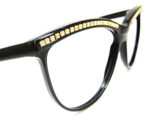 Vintage 70s Black Eyeglasses Eyewear With Rhinestones Frame Etsy