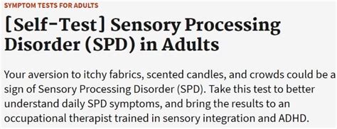 Sensory Processing Disorder Adult Symptom Test For Spd