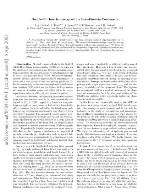 Pdf Double Slit Interferometry With A Bose Einstein Condensate