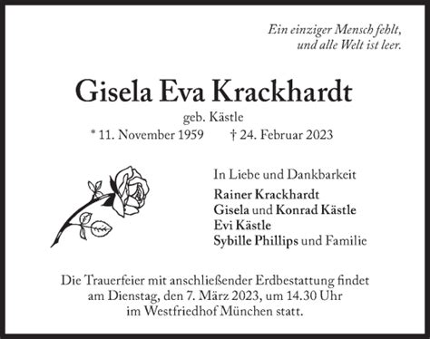 Traueranzeigen Von Gisela Eva Krackhardt Trauer Merkur De