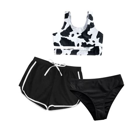 Girls Swimsuit Cute Summer Three Piece Cow Print Belt Bikini 2 Piece