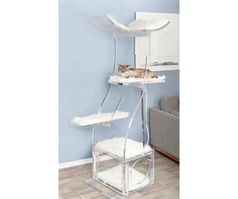 Crystal Clear Solid Acrylic Lotus Cat Tower From The Refined Feline