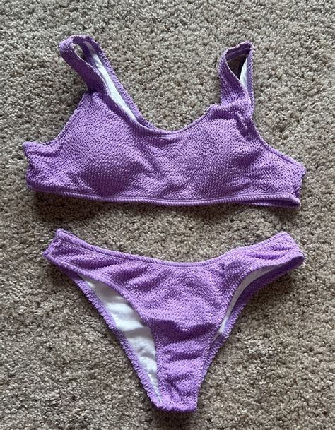 Lavender Bikini Set Sports Bra Style Top Cheeky Bottoms Two Piece