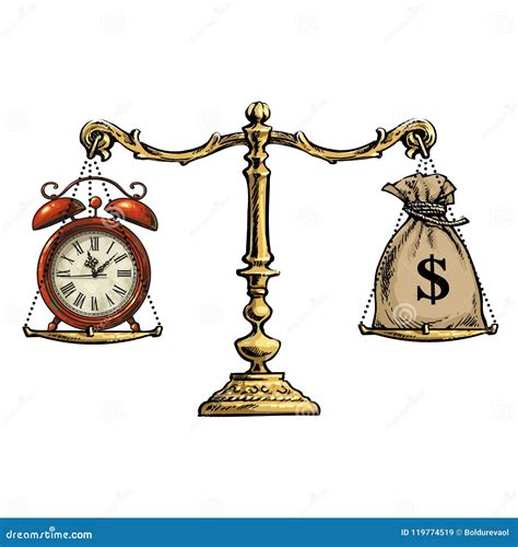 Time Is Money Concept Sack Of Dollars And Pocket Watch On Scale