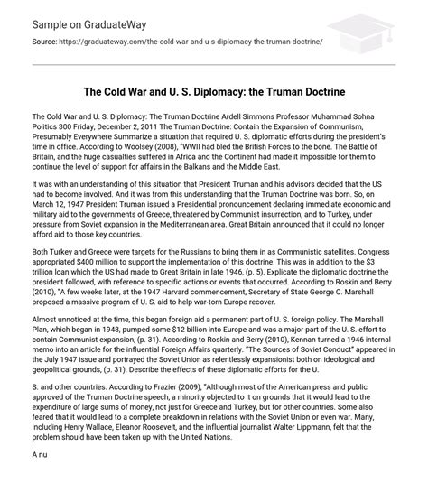 ⇉the Cold War And U S Diplomacy The Truman Doctrine Essay Example