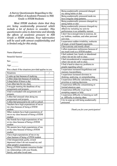 A Survey Questionnaire Regarding To The Effect Of Effect Of Academic