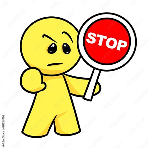 Smiley character Attention stop sign cartoon illustration isolated ...