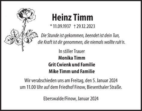 Traueranzeigen von Heinz Timm Märkische Onlinezeitung Trauerportal